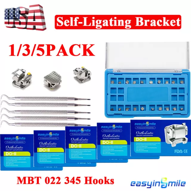 Easyinsmile 5Pack Dental Ortho Self-Ligating Metal Brackets Ⅱ ROTH 022 345 Hooks