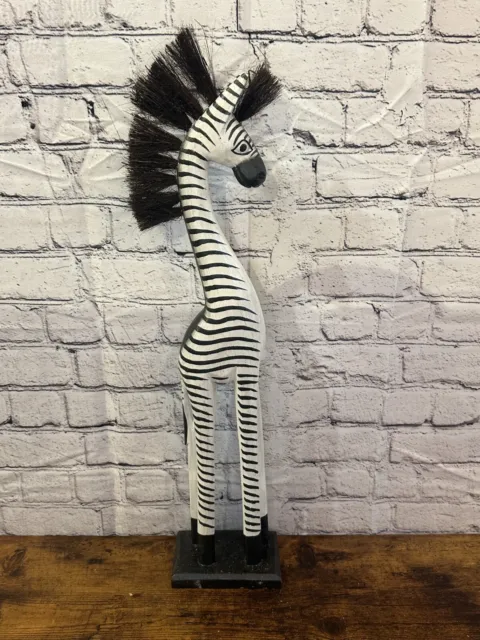 60cm Black & White Wood Zebra Tall Statue Wood Modern Hand Carved Painted
