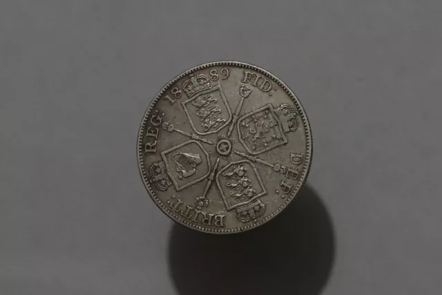 🧭 🇬🇧 Uk Gb Double Florin 1889 Silver Sharp Details B54 #662