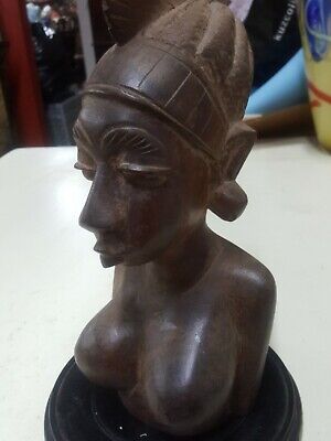 Vintage Antique Old Carved Wood African Female Bust Breast, Statue 11" H/ 4.5" W