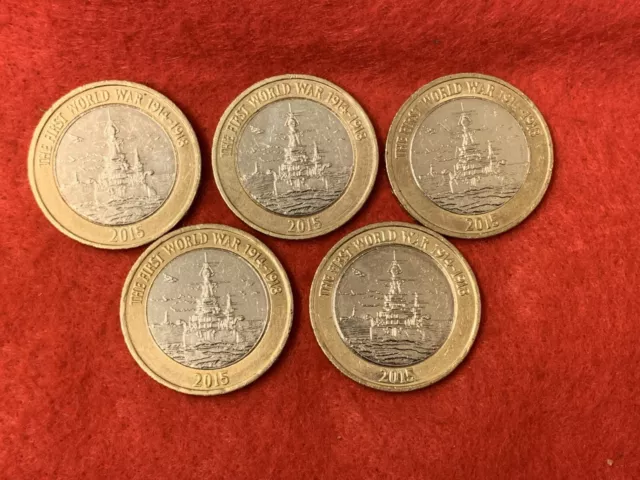 £2: Münze 2015 Erster Weltkrieg (Marine) x 5 £2 Münzen