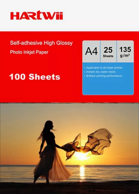 100 Sheet A4 135Gsm Self-adhesive Sticky High Glossy Inkjet Photo Paper AU Stock