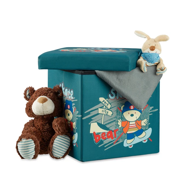 Sgabello bambino cesta porta-giochi pouf contenitore scatola con coperchio