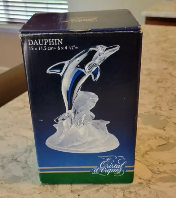 New Vintage Cristal d Arques Crystal Dauphin Dolphin 1992 France In Box 6 x 4.5