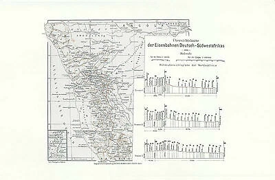 Übersichtskarte der Eisenbahnen Deutsch Südwestafrikas Angola Kolonialatlas 24