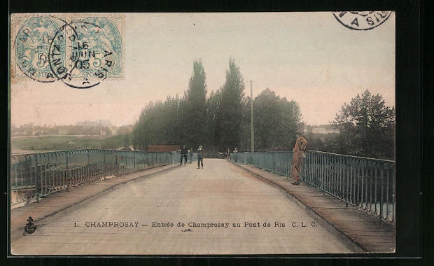 CPA Champrosay, Entree de Champrosay au Pont de Ris 1905