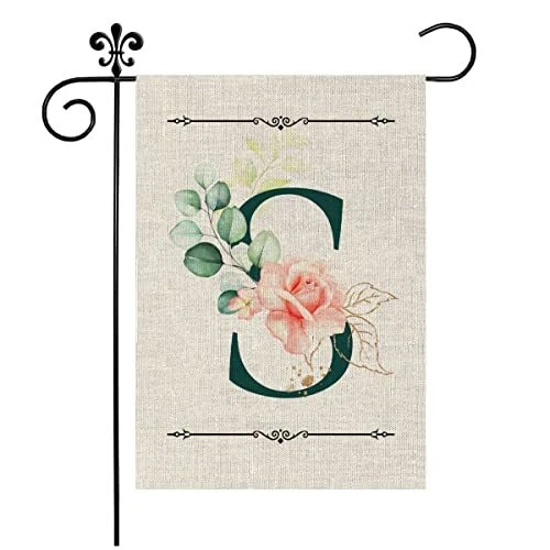 Monogram Letter S Garden Flag Floral 12x18 Inch Double Sided for Outside Small