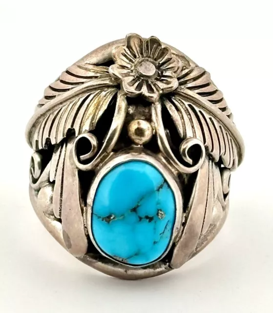 Vintage AJ Platero Navajo Turquoise Men’s Sterling Silver Ring Native American