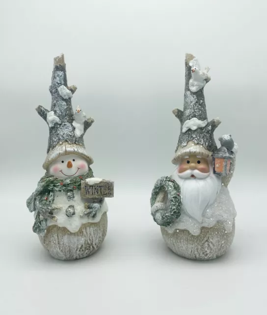 Winterfiguren Schneemann u. Weihnachtsmann SET 30 cm Landhausstil Weihnachtsdeko