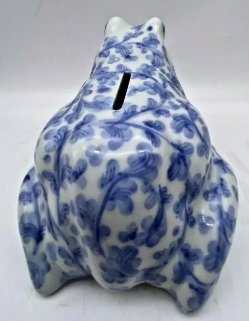 Vintage Andrea by Sadek Blue White Porcelain Ceramic Frog Coin Bank 3