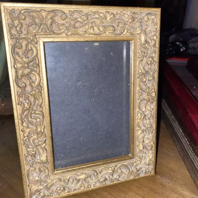 MUST SEE CARVED ORNATE Faux Wood Natural + Gold Photo Picture Frame For 3x5