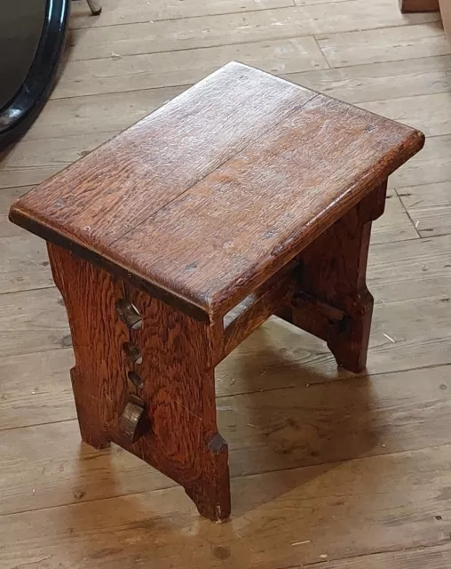 Antique Arts and Crafts Solid Oak Stool C 1900 16 inch