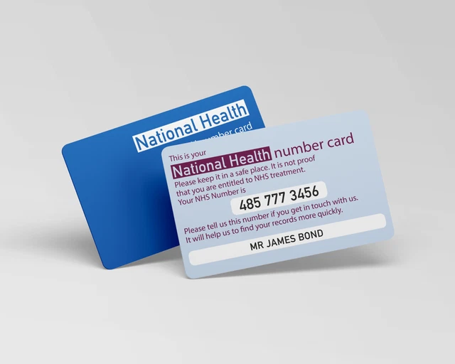NHS NUMBER PLASTIC card never your medical card number again