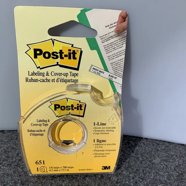 POSTIT LABELING & CoverUp Tape 1 Line White 1/6" x 700" NEW 4.50