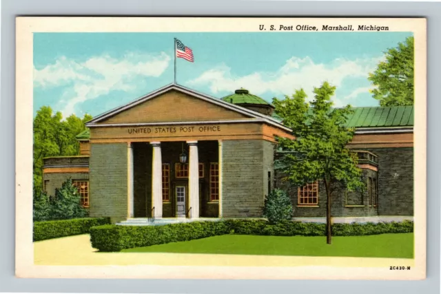 Marshall MI, US Post Office, Michigan Vintage Postcard