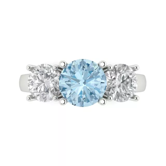 3.2ct Round 3 stone Swiss Topaz Promise Bridal Wedding Ring Solid 14k White Gold