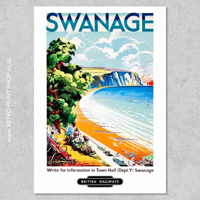 BR Swanage Poster - Railway Posters, Retro Vintage Travel Poster Prints