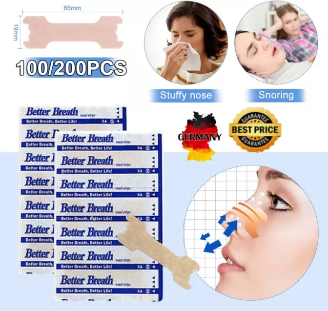 200x Nasenpflaster Better Breath Nasal Strips Pflaster Besser Atmen Schnarchen