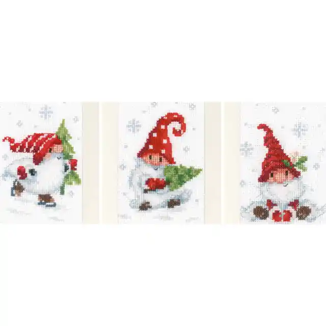 Vervaco counted cross stitch kit greeting cards "Christmas gnomes in the snow" S