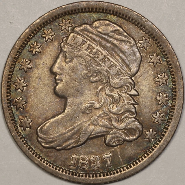 1837 Capped Bust Silver Dime Toned Semi Key Better Date - Nice Condition