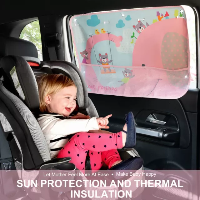 Car Window Sun Shade Patterns W Storage Net Pocket For Baby Kids Anti-UVHeat 3