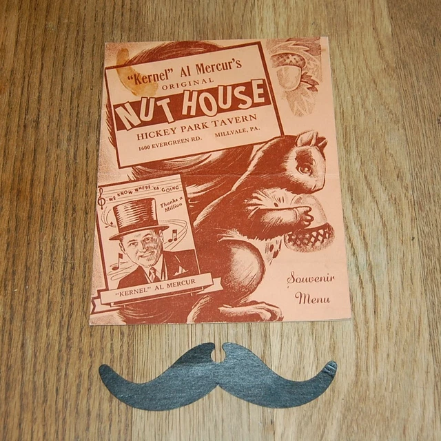 VINTAGE NUT HOUSE Souvenir Menu & Black Moustache Hickey Park Tavern