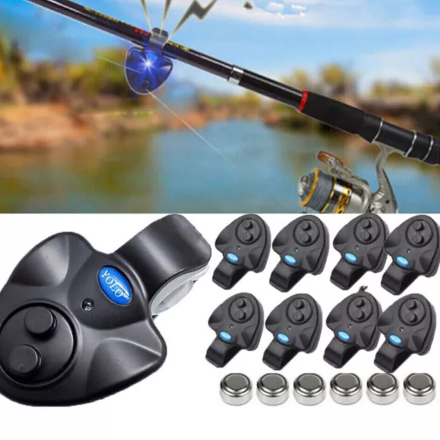 1-10X Electronic Fish Bite Sound Alarm LED Light Alert Bell Clip-On Fishing Rod