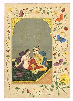 Indien Peinture Miniature De Empereur Et Impératrice En Love Scène Art On Papier