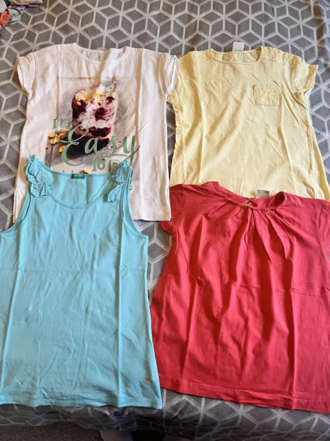 Job Lot Of 4 Girl’s Summer Short Sleeve Tops T-shirts Zara Benetton Age 10 Yrs