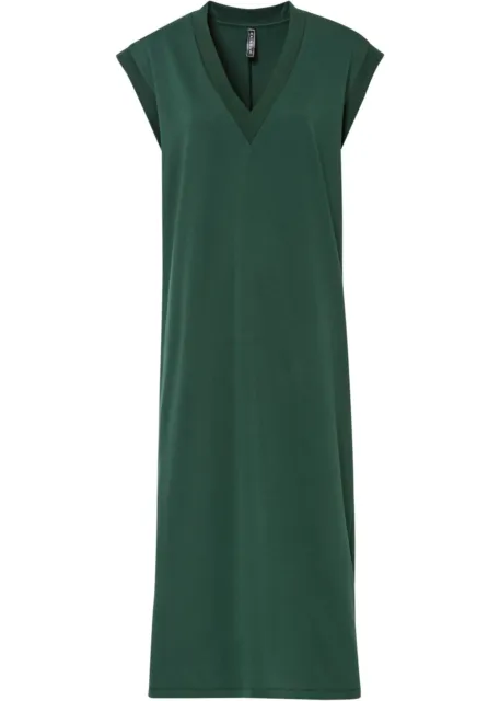 Shirtkleid mit tiefem V-Ausschnitt Gr. 32/34 Dunkelgrün Damen Jersey-Kleid Neu