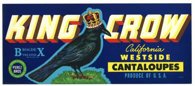 KING CROW Vintage Cantaloupe Crate Label Bird, Blackbird, **AN ORIGINAL LABEL**