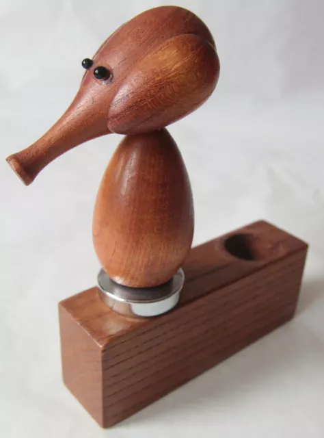 Kitsch / Vintage Elephant Stopper / Drink Pourer in wooden stand