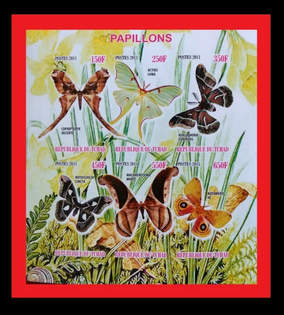 121.CHAD 2011 Imperf Tampon S/S Papillons. MNH