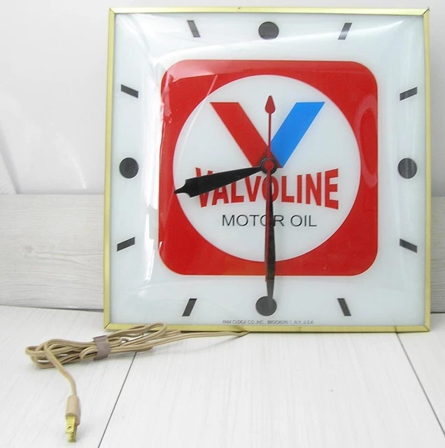 VINTAGE VALVOLINE MOTOR Oil Advertising Pam Lighted Clock In Box Mint