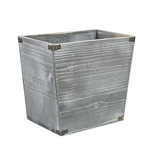 VERGOODR Grey Farmhouse Style Torched Wood Trash Can Waste Bin with Decorativ...