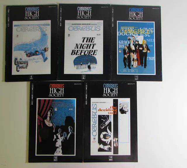 Cerebus High Society Lot 5 #6,11,15,18,19 Aardvark-Vanaheim 1990 Comic Books