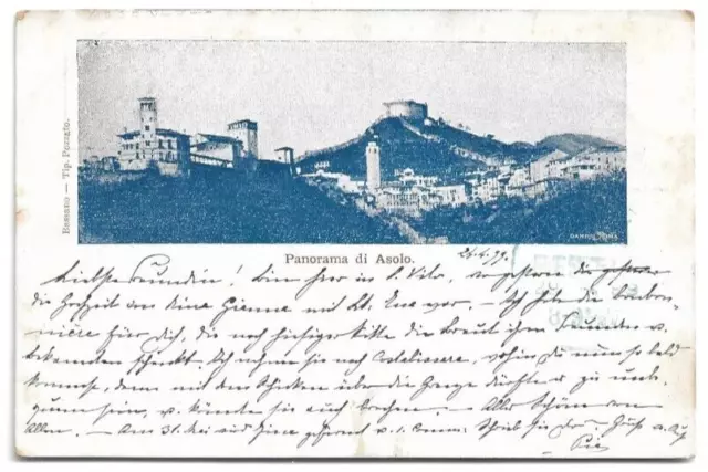 CARTOLINA DI TREVISO ,ASOLO - PANORAMA DI ASOLO  viaggiata APRILE 1899!