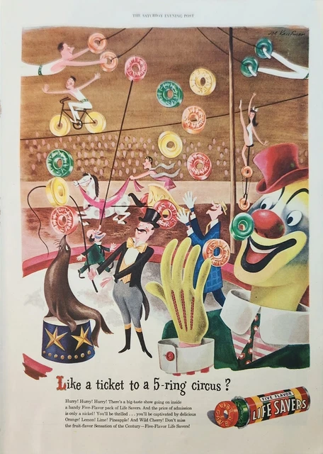 1946 Life Savers Five Flavors Candy Vintage Ad Like a ticket to a 5 ring circus