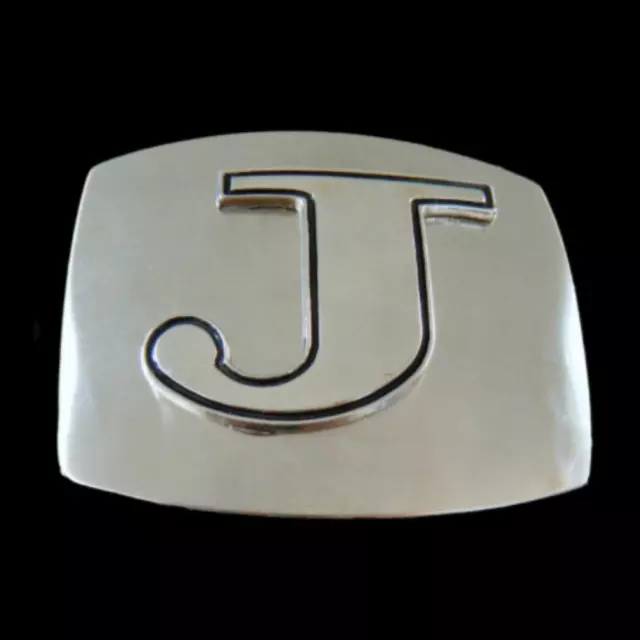 Initial J Letter Name Tag Monogram Chrome Belt Buckle Buckles