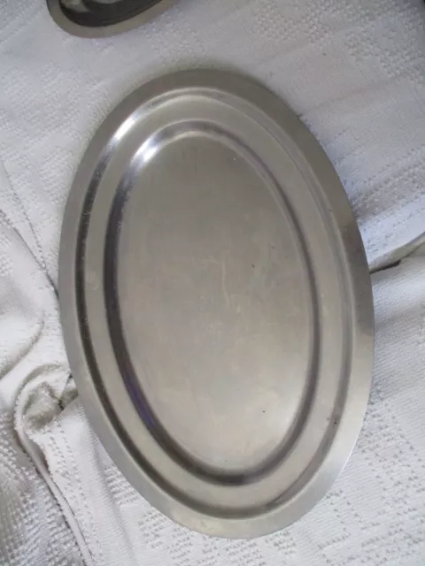 Plat à servir oval en inox ancien en métal argenté occasion longueur 41 cm