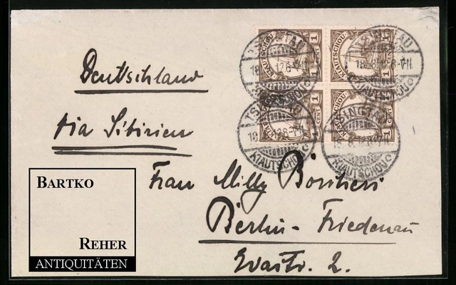 China Tsingtau Kolonialpost 1912 Briefmarken und Poststempel Kiautschou