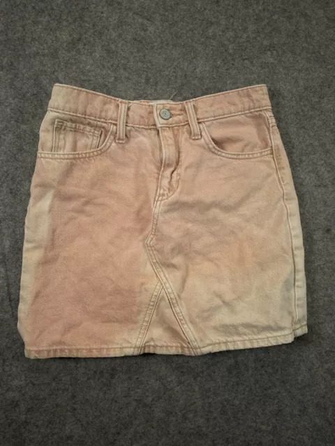 Old Navy Denim Jean Skirt Youth Girl L 10 12 Large Pink Distress Fade Adjustable