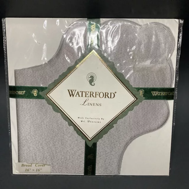 Cubierta de pan Waterford Lino gris plateada 100% lino bordada 16x16"" NUEVA