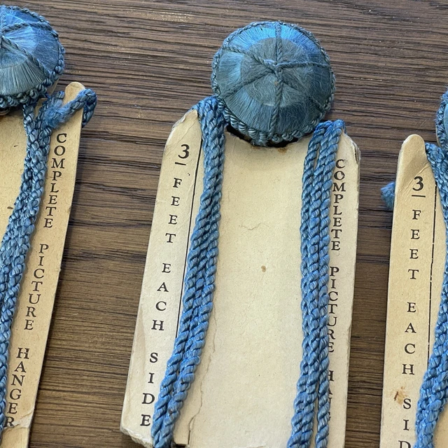 NOS 3 Wired Cord Picture Mirror Hanger Tassle New Vintage Blue 4