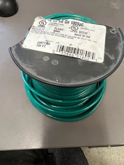 Southwire 22977384 100’ Spool THHN 10 Stranded CU Green 100SpC, Spool Damage
