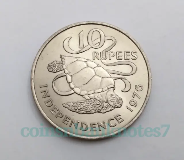 1976 Seychelles 10 Rupees Coin, KM #28 Uncirculated / Sea Turtle