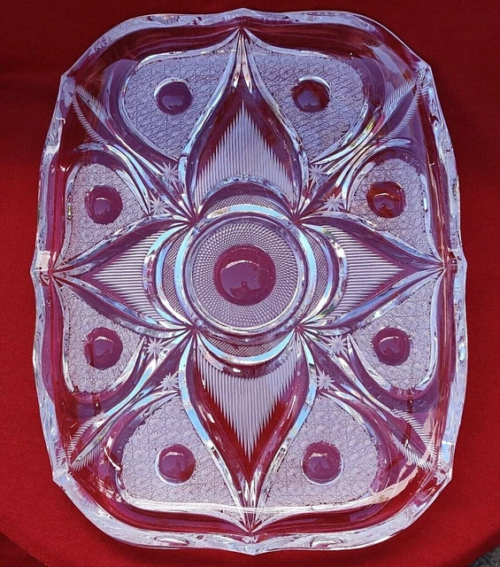 c 1900 Antique Large American Brilliant Cut Glass Tray Platter Fine Cut Stars