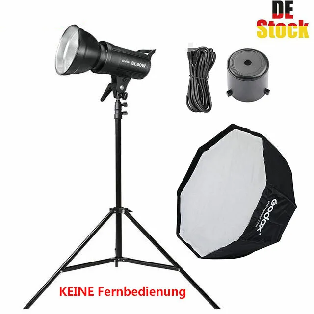 DE Godox SL-60W LED Lampe (Keine Fernbedienung) + Stativ +120cm Schirm Softbox