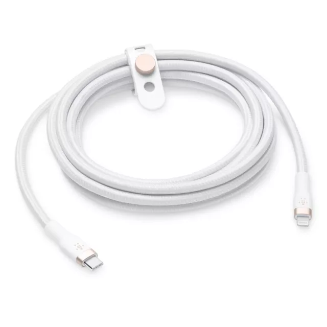 Belkin Boost Charge Pro Flex Mfi-Certified Usb-C To Lightning Cable Strap White