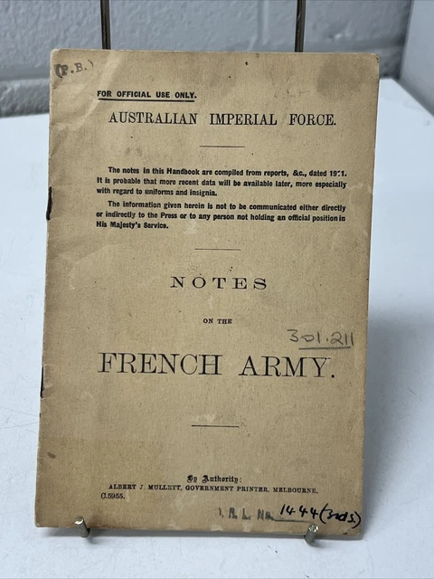 VINTAGE BOOKLET WW1 Australian Imperial Force Notes On French Army ...
